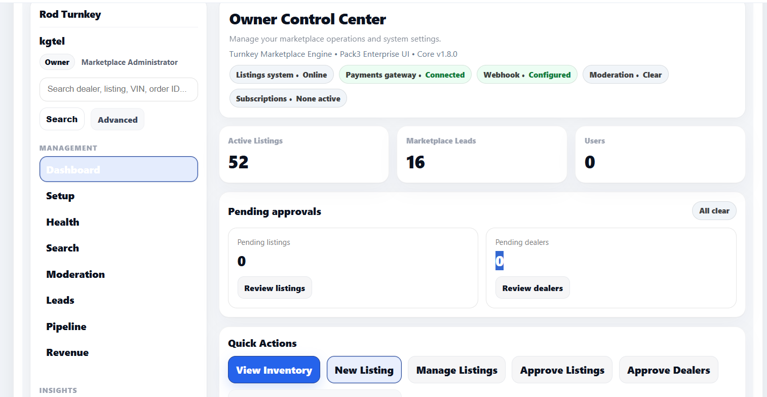 Dealer dashboard / Admin dashboard
