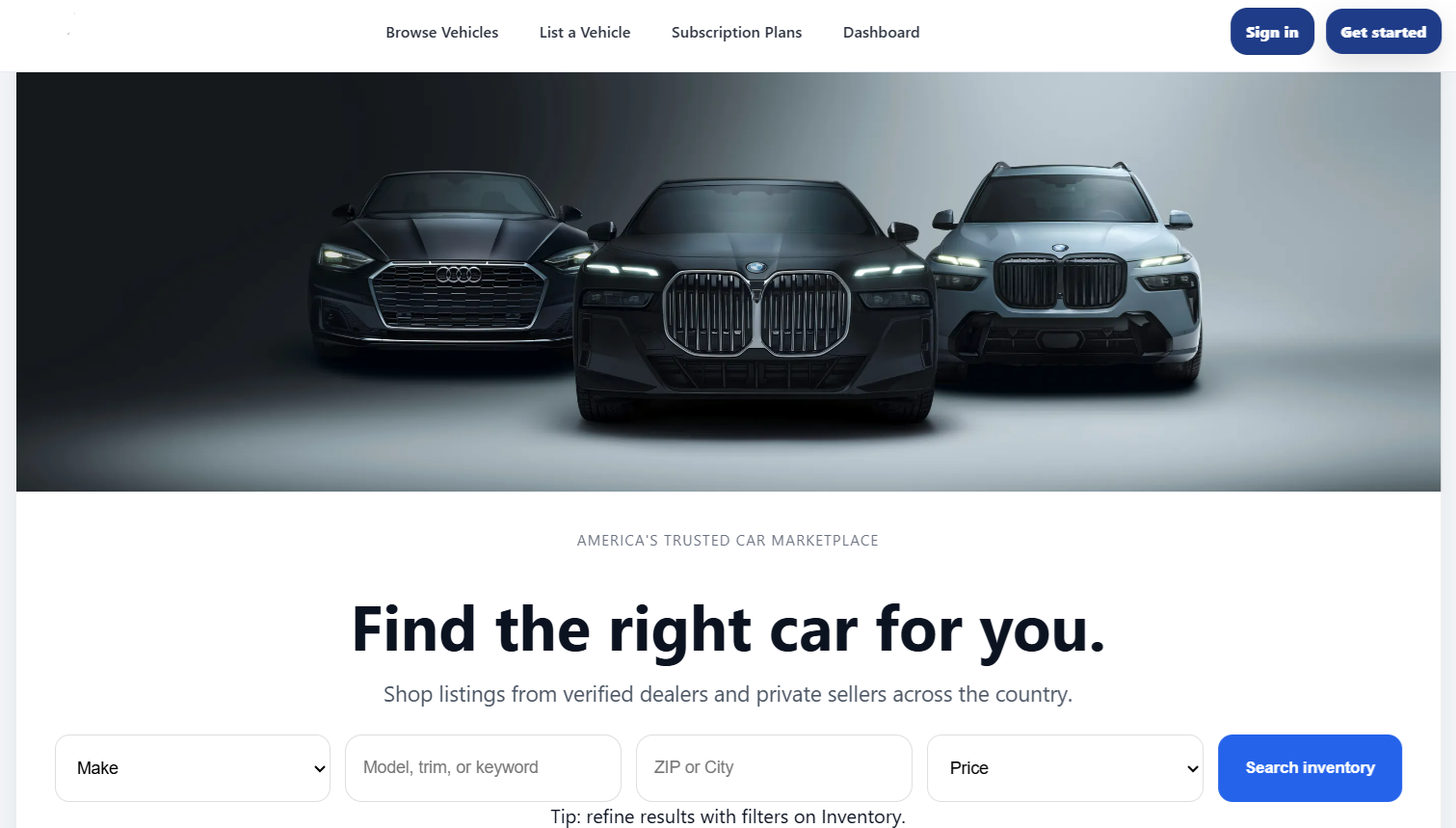 Marketplace homepage